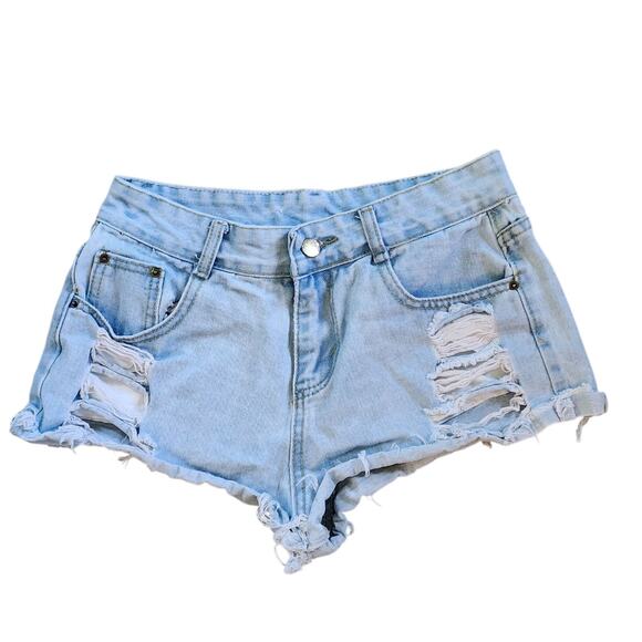Womens High Rise Short Jean Shorts Size 2-4 Light Blue Distressed - Picture 1 of 8